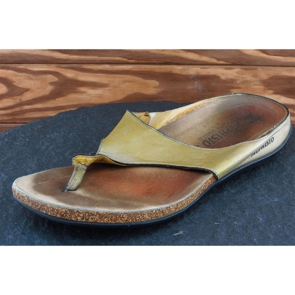 Mephisto Sz 40 M Green Flip Flop Leather Women‎ Sandals - Picture 1 of 7